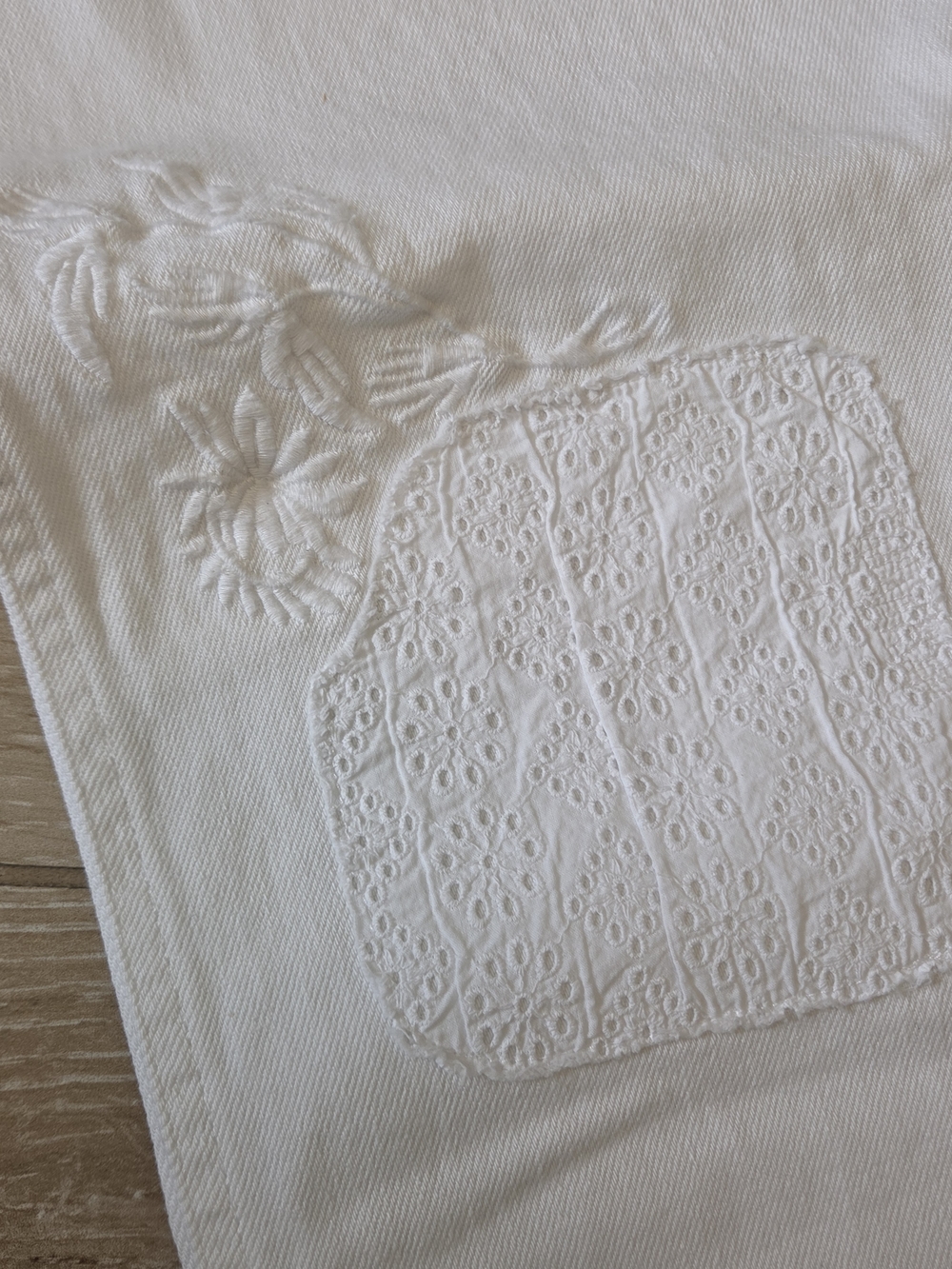 White Embroidered Eyelet Patchwork Jean VERY RARE